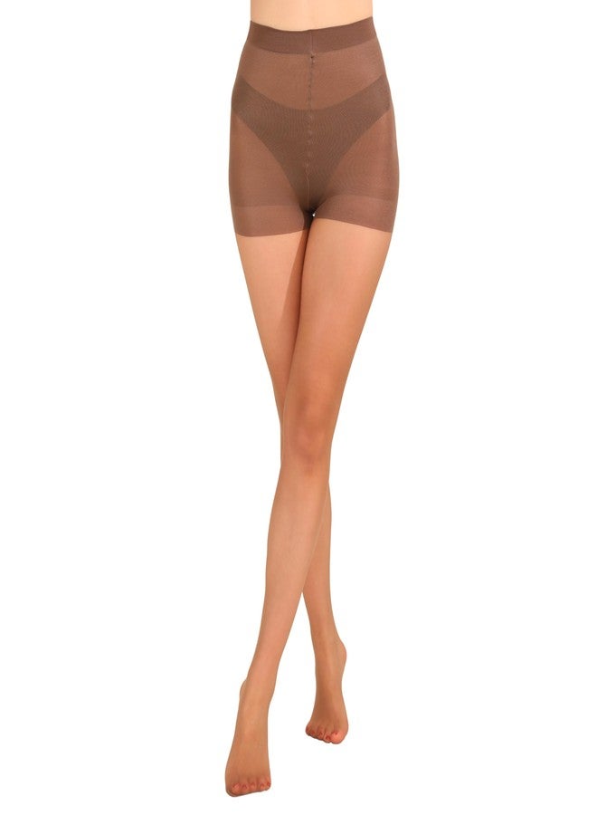 EVERSWE Ultra Sheer Run Resist Tights with Control Top 10Den (Coffee, L) - Image 1